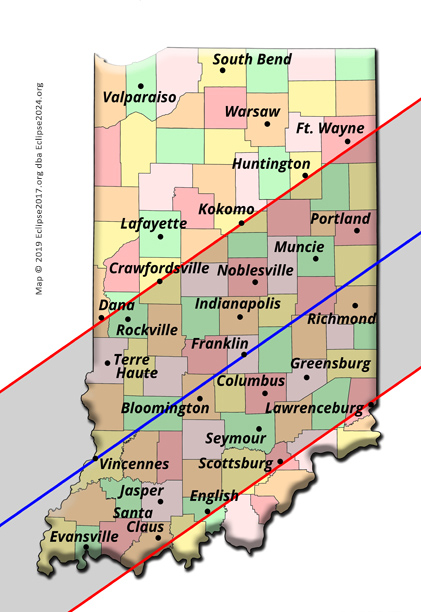 The 2024 total eclipse path through Indiana