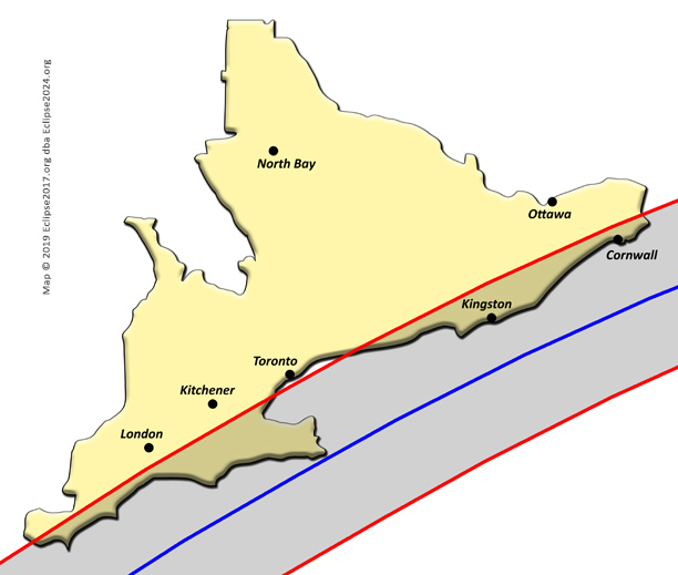 The 2024 total eclipse path through Ontario