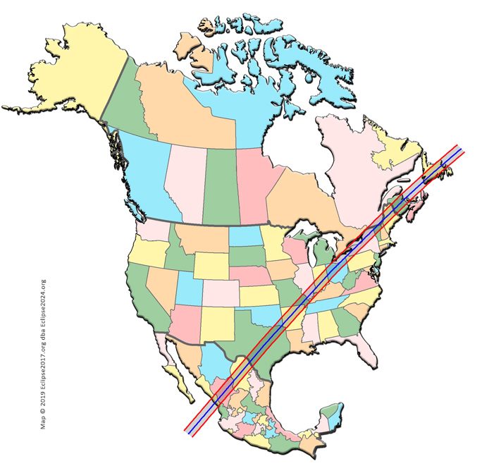 The 2024 total eclipse path through North America
