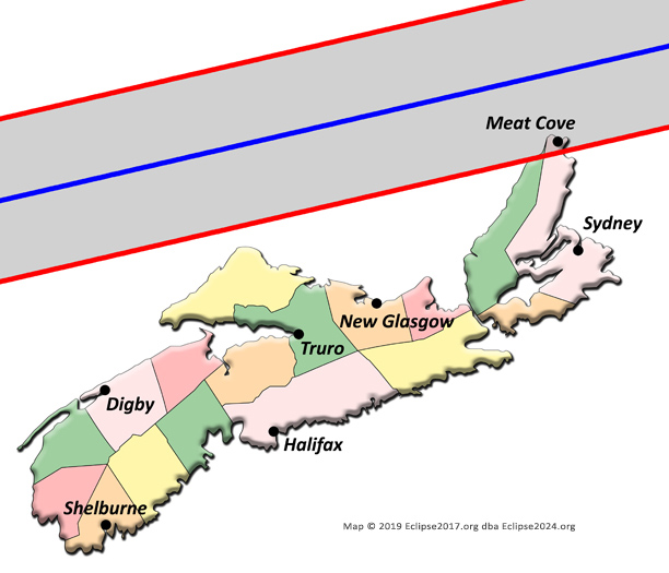 The 2024 eclipse path through Nova Scotia