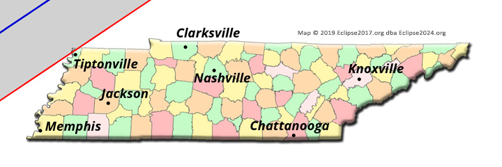 The 2024 total eclipse path through Tennessee