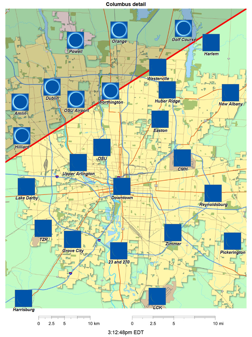 Detailed Interactive 2024 eclipse map for Columbus