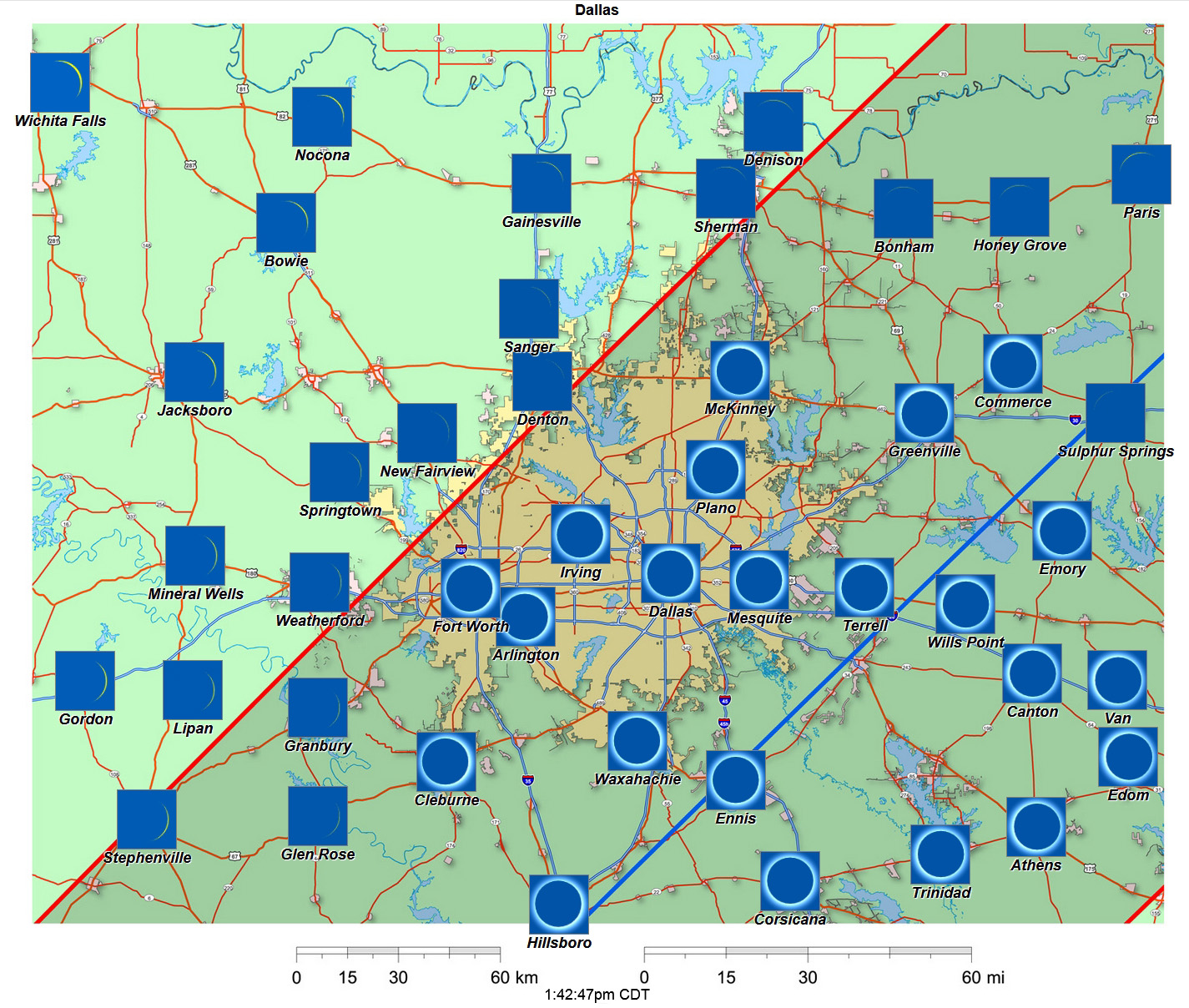 Interactive 2024 eclipse map for Dallas