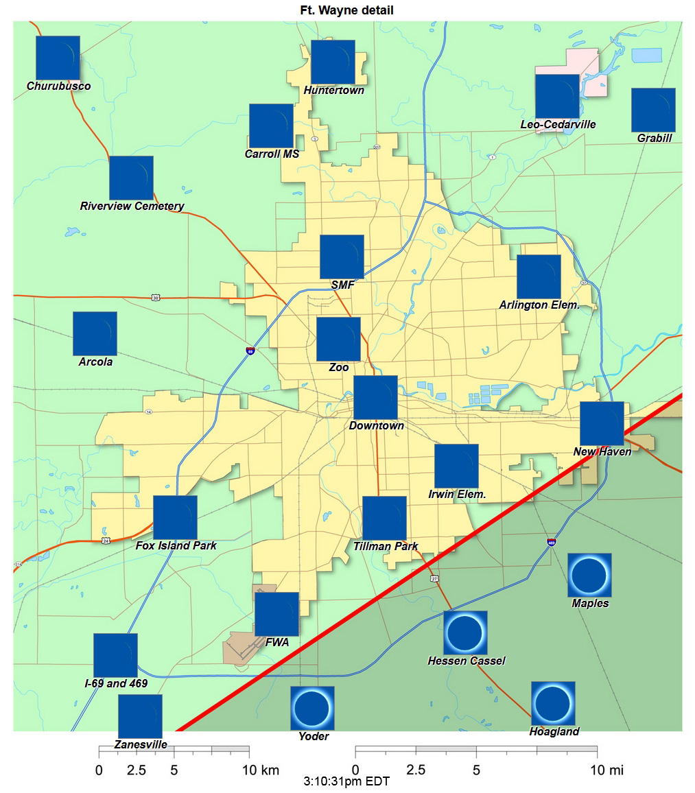 Detailed Interactive 2024 eclipse map for Ft. Wayne