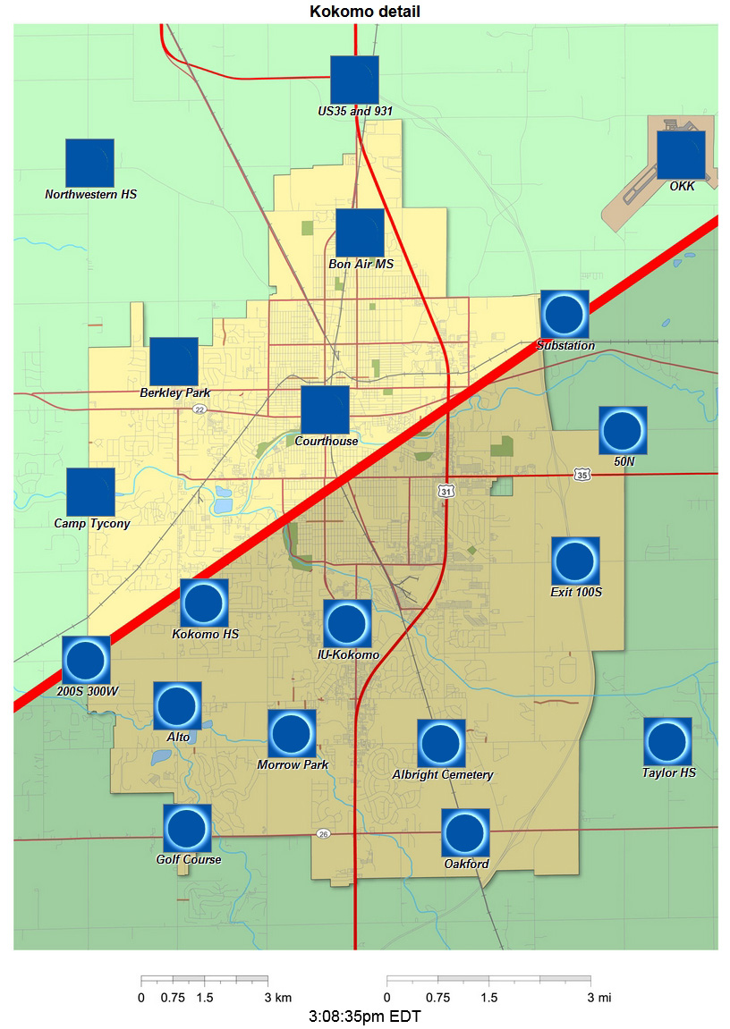 Detailed Interactive 2024 eclipse map for Kokomo