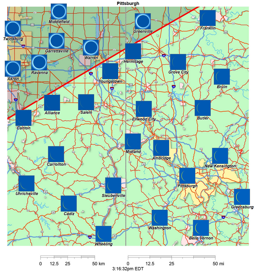 Carte interactive d'éclipse de 2024 pour Pittsburgh