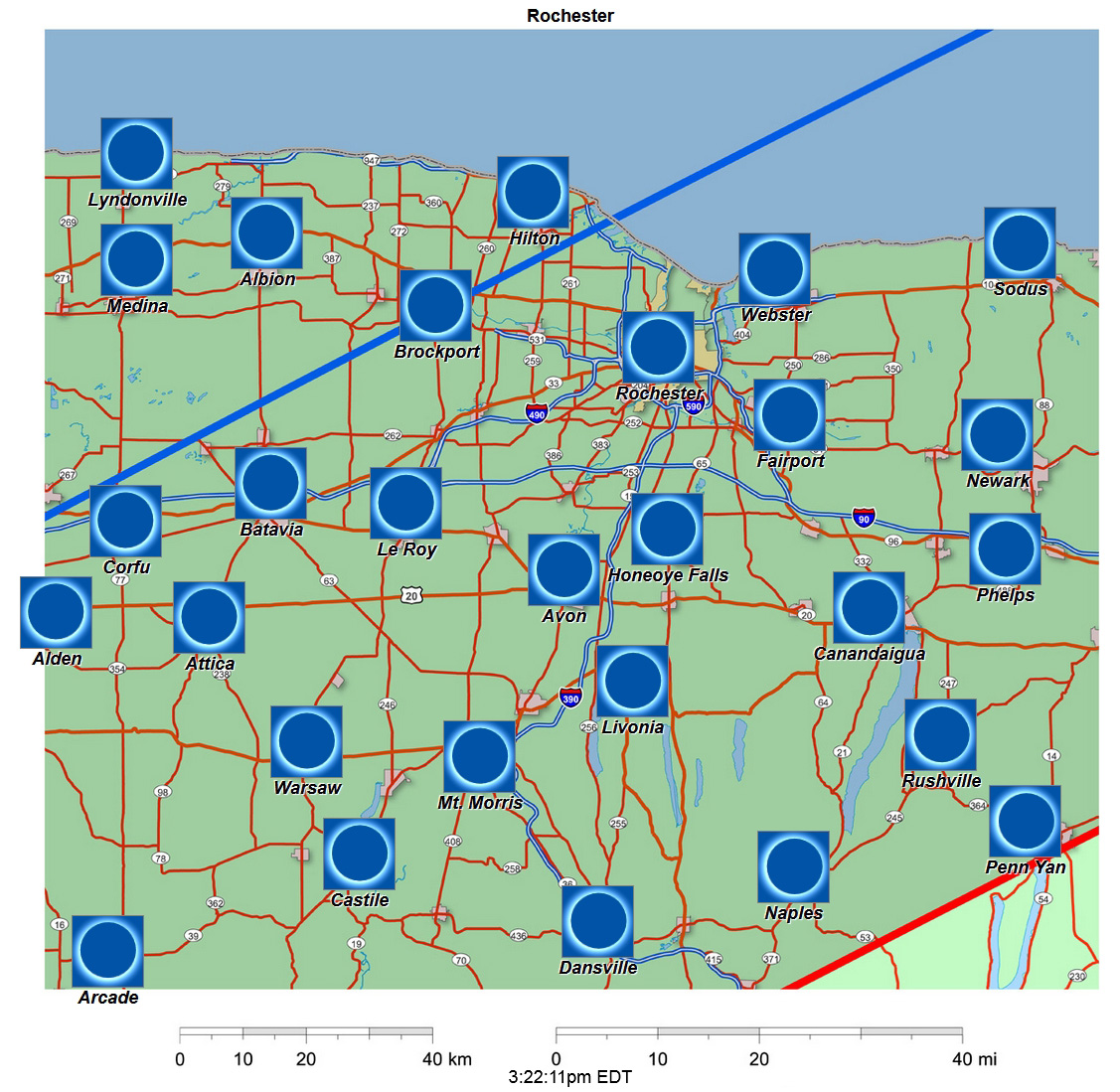 Interactive 2024 eclipse map for Rochester