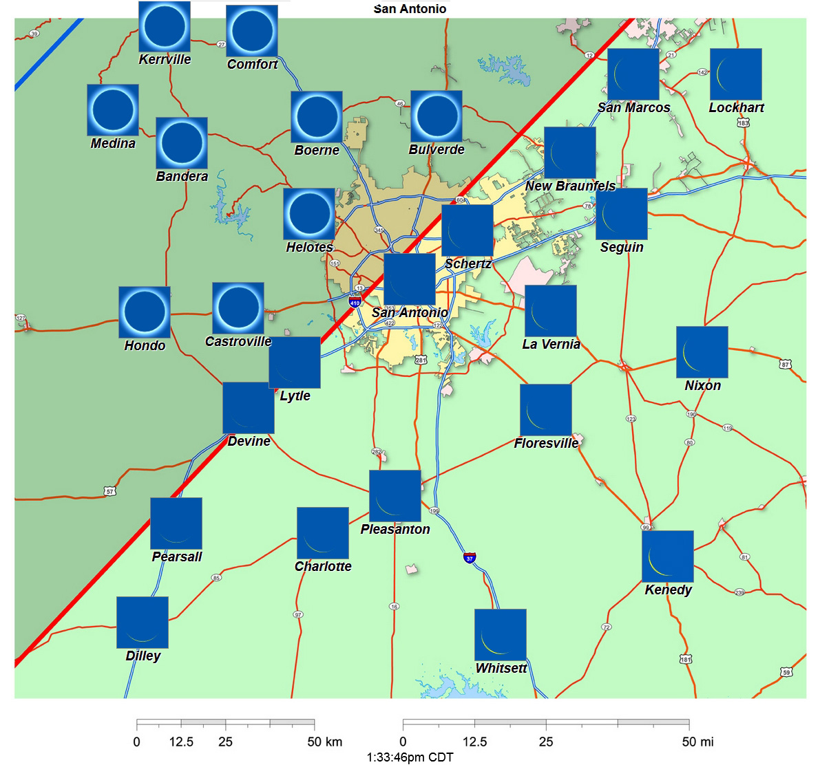Interactive 2024 eclipse map for San Antonio