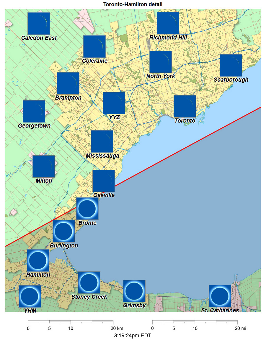 Detailed Interactive 2024 eclipse map for Toronto-Hamilton